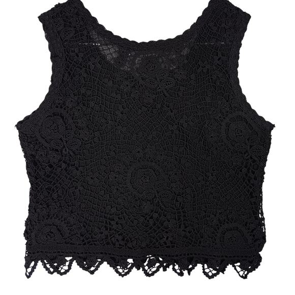 Set of 3 Piece Open Knit Skirt Top and Cardi Size Medium Black Floral Pattern - Picture 6 of 15